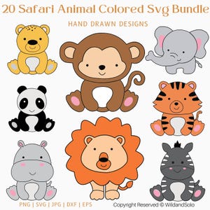 20 Safari Animal Colored Svg Bundle, Jungle Animals SVG, Cute African ...
