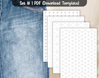 Sashiko Pattern Stick and Stitch, Embroidery Patterns, Clothing repair patterns, Sashiko Embroidery, Hand stitched sashiko