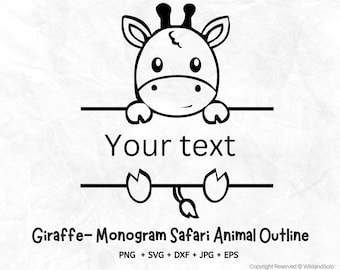 Giraffe Split Safari animal, Safari animals outline, Safari animal monogram, name frame Svg, Student name tag, School Classroom label Kids