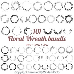 101 Wreath svg bundle, wedding wreath svg, floral wreath svg, heart laurel wreath svg, hand drawn wreath, wreath monogram svg, circle frame