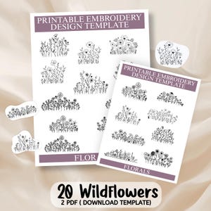 Hand Stickerei Blume Designs, druckbare Blume Stickmuster, druckbare Stickerei, DIY Stickerei Patch Designs, Instant Download