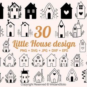 Pacchetto di 30 Little House SVG, contorno di casa SVG, casa floreale SVG, tetto di casa SVG, piccola casa SVG, casa scandinava SVG, file di taglio per Cricut