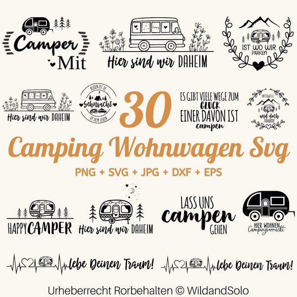 30 Plotterdatei Camping Wohnwagen SVG Bundle, Plotterdatei Wohnmobil, Camping Sprüche, Digistamp Camping, Digstamp Wohnwagen, Urlaub Svg