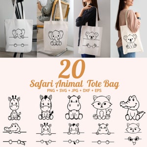Safari Tiere Tote Bug SVG Bundle, Namensschild für Schule, Klassenzimmer Beschriftung Kinder, Safari Tier Namensrahmen SVG, Baby Lehrer, Dschungel Zoo