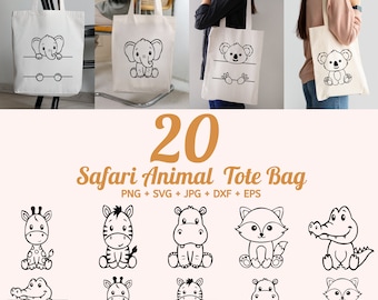 Safari animals Tote bug SVG Bundle, Student name tag, School Classroom label Kids, Safari animal name frame SVG, Baby Teacher, Jungle Zoo