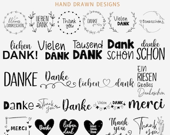 30 German Thank You Svg, Plotter File, German Sayings Svg, Thank You Svg bundle, German Quotes, Digital Download, Cricut Silhouette File