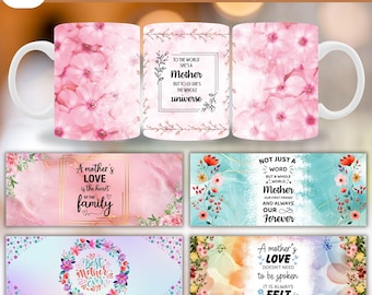 50 muggomslagspaket för mors dag, solrosor och glitterblommönster, 11oz sublimerings-PNG, mammaliv och mammamall för kaffekoppar