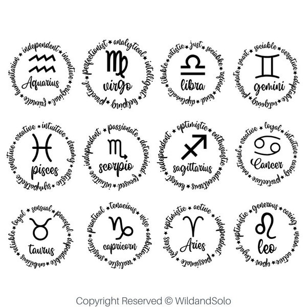 Zodiac Signs SVG Bundle, Horoscope, Zodiac Symbols svg, Astrology Signs svg, star sign svg, Zodiac Nutrition facts svg, Cut File Cricut