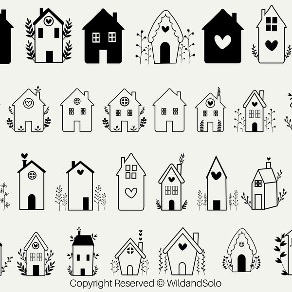 30 Little House Svg Bundle, Roof House Svg, House Outline svg, Floral house SVG, Tiny house Svg, Scandinavian house SVG, cut file for cricut