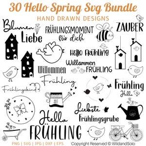 30 Deutsch Hallo Frühling Plotterdatei, Hallo Frühling svg, Deutscher Sprichwort svg, Blumen svg, Frühlings svg Zitate, Willkommen Frühling, Cricut-Datei
