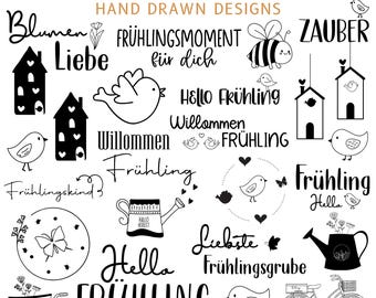 30 File plotter Ciao Primavera tedesco, Ciao Frühling in formato SVG, Detto tedesco in formato Svg, Blumen in formato SVG, Citazioni in formato Svg di primavera, Willkommen Frühling, File Cricut