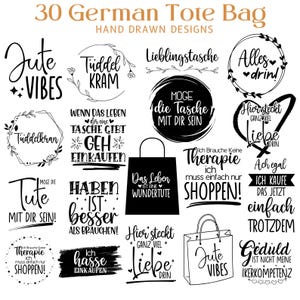 30 Deutsche Tragetaschen SVG Bundle, Lustige Zitate zum Thema Tragetasche Plotterdatei, Markttasche svg, Cut File Cricut