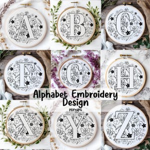 Brief borduurwerk bloem pdf, borduurwerk bloemen alfabet patroon, handborduur alfabet, handgestikt alfabet digitale download