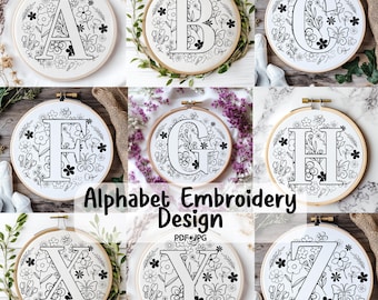 Embroidery Flower Letter PDF, Embroidery Floral Alphabet Pattern, Hand Embroidery Alphabet, Hand Stitched Alphabet Digital Download