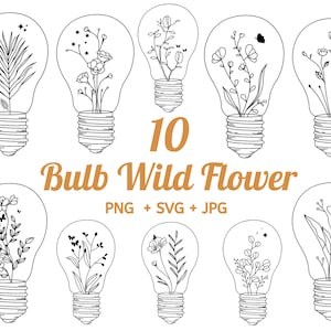 Floral Glühbirne SVG, Blumen Lampe svg, Wildblumen svg, Blumen Skizze svg, Natur svg, Split Monogramm svg, Blumen Licht Vektor,
