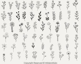 Flower Svg-hand Drawn Simple Lines Flower Svg-flower Svg for - Etsy