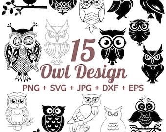 Pakiet SVG z sową, clipart z sową, plik do wycinania sowy, pakiet SVG z ptakami, projekt Sowa SVG, pliki SVG z sową dla sylwetki Cricut, SVG, DXF, PNG, EPS