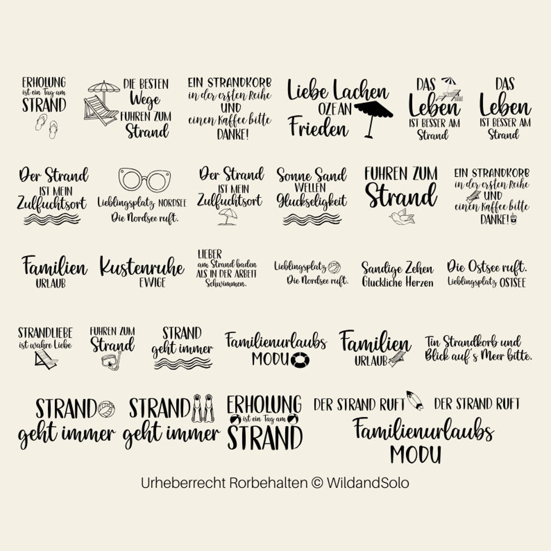 30 German Strand Plotter File, Summer Phrases Svg, Hallo Sommer SVG