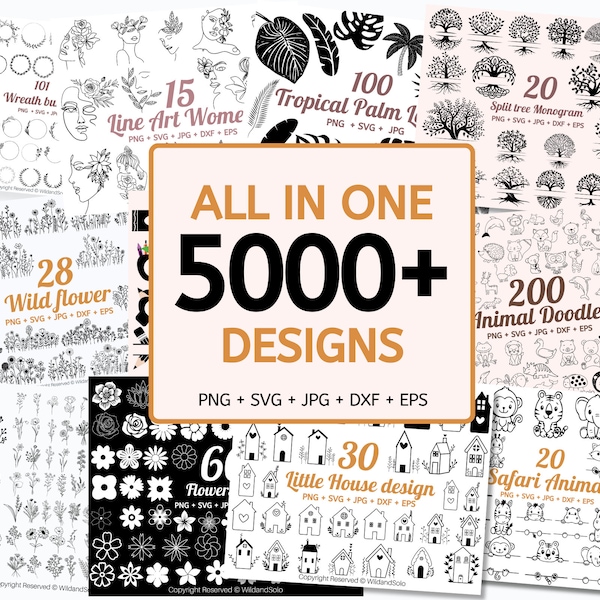 5000+ SVG Design Bundle, T-Shirt Designs SVG, Blumen SVG, Cricut, Silhouette, Silhouette Cut Dateien, Mega Bundle,