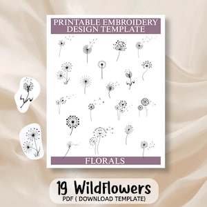 Blumen Stickerei PDF, druckbare Blumen Stickmuster, druckbare Stickerei, DIY Stickerei Patch Designs, Instant Download