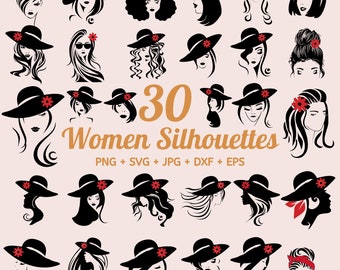 30 Woman SVG Bundle, Hat SVG, Eyelash SVG, Hair Svg, Face Svg, Female, Svg Bundle, Cricut, Silhouette, Svg Design, Svg for Shirts, Glowforge