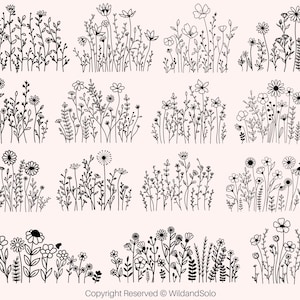 Wildflowers svg, nature svg, Floral svg, floral frame svg, Split monogram svg, flower sketch svg, Wild flower svg, Bouquet SVG By Solo Wild