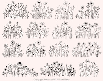 Flores silvestres SVG, naturaleza SVG, Floral SVG, marco floral SVG, monograma dividido SVG, boceto de flor SVG, flores silvestres SVG, ramo SVG de Solo Wild