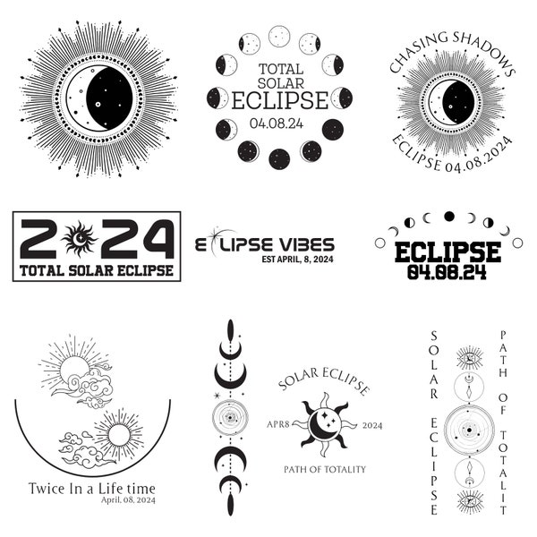 Paquete Svg Solar Eclipse 2024, Eclipse Solar svg, Apagado en EE.UU. 8 de abril, Astronomía Svg Png, Camino de las Ciudades de la Totalidad, Descarga Digital