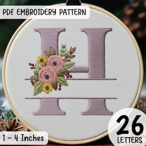Alphabet Personalized Embroidery Pattern PDF | Custom Initial Christmas Tree Ornaments | Letter Hand Embroidery Pattern & Stitch Guide PDF