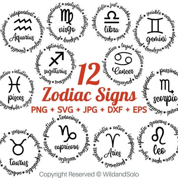 Zodiac Signs SVG Bundle, Zodiac Symbols svg, star sign svg, Zodiac Nutrition facts svg, Astrology, Horoscope, Cut File Cricut By Solo Wild
