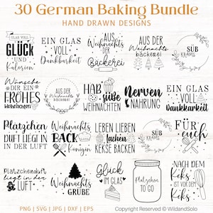 Lot de 30 fichiers Svg de cuisson, fichier traceur allemand cuisson Noël, lot de Sprüche Backen, Backgeister Helles Svg, fichier coupe Cricut, Silhouette