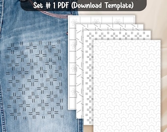 Sashiko Pattern Stick and Stitch, Embroidery Patterns, Clothing repair patterns, Sashiko Embroidery, Hand stitched sashiko
