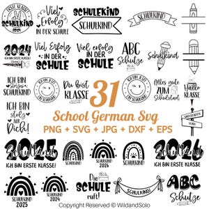 31 Deutsches Schulsvg-Bundle, Schulkind 2026, Deutsche Schulplotterdatei, Schulspruch, Schulanfangssvg, Erste Klasse, Schnitt für Cricut image 2