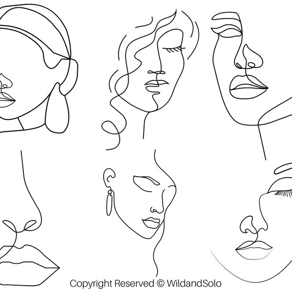 06 dessin au trait femme Cake Topper svg, une ligne femme, visage de dame une ligne, silhouette visage, dessin au trait de gâteau, lineart visage de dame Par Solo Wild