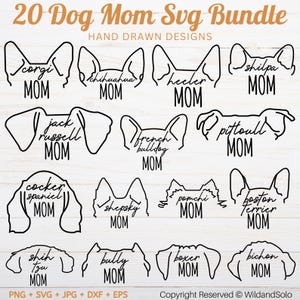 Paquete de 20 svg de mamá de perro, raza de perro png, cara de perro svg, refrán de perro svg, archivo de trazador de mamá de perro, amante de los perros svg, perro y mamá
