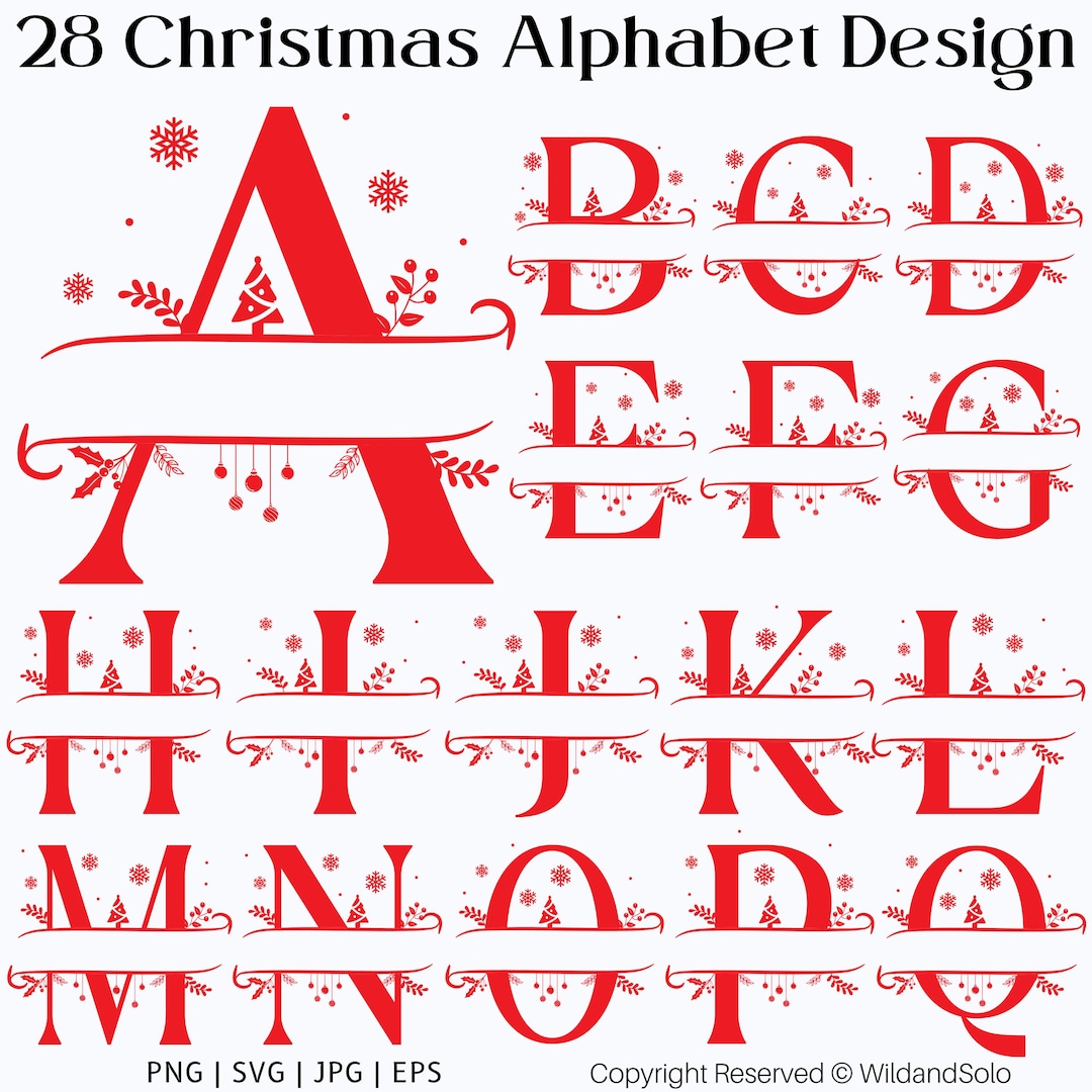 Paquete de 26 letras del alfabeto navideño en formato SVG, monograma ...