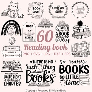 60 pacchetti di lettura SVG, libro floreale SVG, amante dei libri SVG, citazioni di libri SVG, libri di lettura SVG, magia, mistico, libri floreali SVG