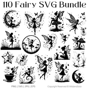 110 Fairy SVG Design, Svg Bundle, Magical Fantasy Art, Cutting Laser Engraving Files, Fairy Cricut, Fairy Clipart, Instant Download