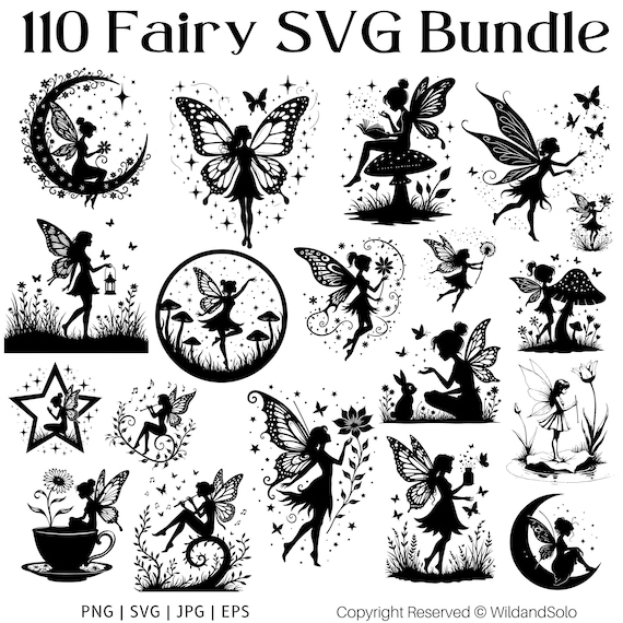 110 Fairy SVG Design, Svg Bundle, Magical Fantasy Art, Cutting Laser Engraving Files, Fairy Cricut, Fairy Clipart, Instant Download