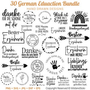 30 Deutsche Erzieher Bundle, Deutsche Erzieher Plotterdatei, Deutsche Sprüche SVG, Deutsches Design, Erzieher Schriftzug, Kindergarten Abschieds