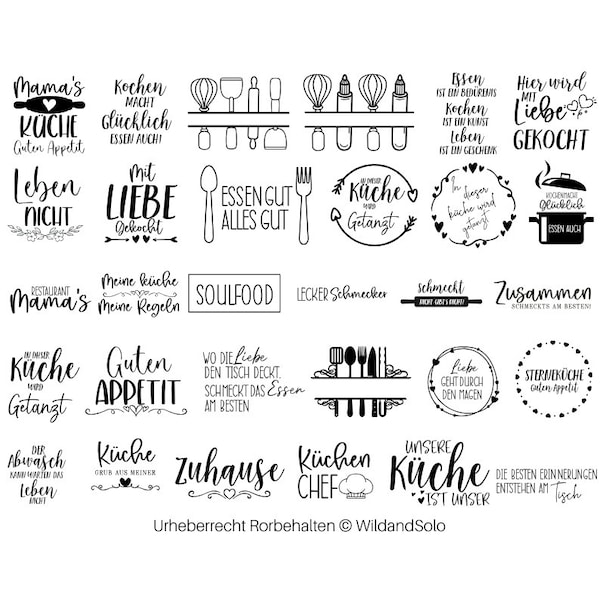 30 German Kitchen Svg Bundle, Schneidebrett Svg, Kitchen Split  Svg, Küchen Split Svg, Kitchen Quotes svg, German Kitchen Quotes