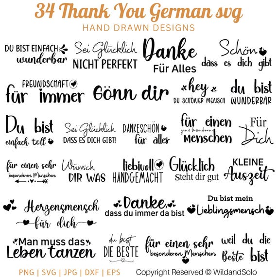 34 German Thank You Svg Bundle, Deutsches Schriftzug Design, German Thanks Potter File, Plotter Datei, Cricut Silhouette, Digitale Datei