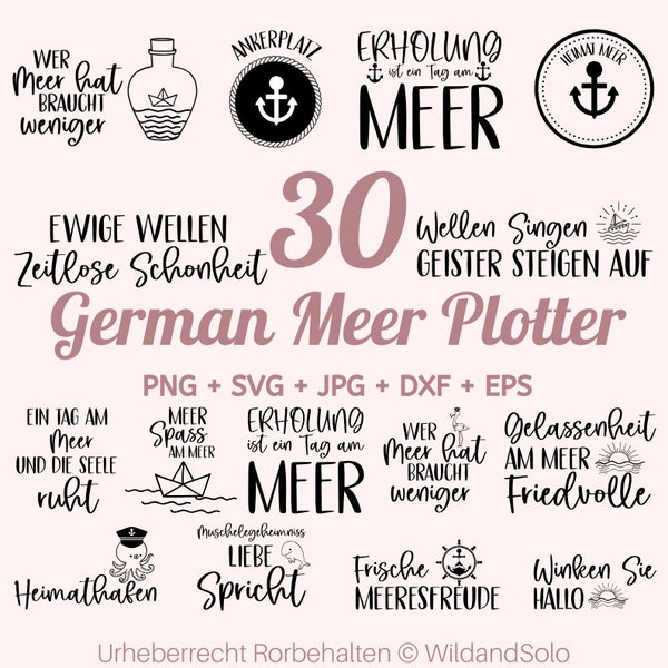 30 German Meer Plotter, Lake Quotes svg Bundle, Sprüche vom ruhigen See, Inspirierende Meer essprüche, Möwen Plotter, seafaring maritime SVG