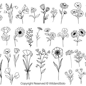30 Fiori in formato SVG, Minimalista in formato SVG, Natura in formato SVG, Fiori di campo in formato SVG, Bouquet in formato SVG, Floreale in formato SVG, Cornice floreale in formato SVG, Monogramma diviso in formato SVG, Schizzo di fiore in formato SVG