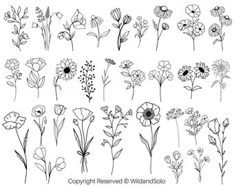 30 SVG de flores, SVG minimalista, SVG de naturaleza, SVG de flores silvestres, SVG de ramo, SVG floral, SVG de marco floral, SVG de monograma dividido, SVG de boceto de flor