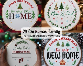 20 Christmas Family Embroidery Pattern | Printable Stick and Stitch | Holiday Hoop Art PDF | Hand Embroidery Pattern Diy | Instant Download