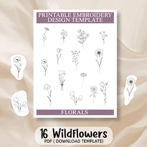 Blumen Stickerei PDF, druckbare Blumen Stickmuster, druckbare Stickerei, DIY Stickerei Patch Designs, Instant Download
