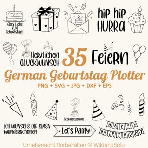 35 Geburtstag Plotterdatei svg Bundle, Birthday Plotter File, Alles Gute zum Geburtstag svg, Geburtstag Schriftzug svg, Kuchen svg