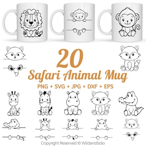 Safaridieren mok SVG-bundel, student naamplaatje, school klas label kinderen, safari dieren naam frame SVG, babyleraar, Jungle Zoo