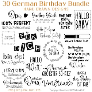 30 Deutsche Geburtstags-Svg-Bundle, Deutsche Geburtstags-Plotterdatei, Geburtstags-Spruch, Deutsches Sprichwort-Design, Feierlichkeit Plotterdatei, Cricut Silhouette